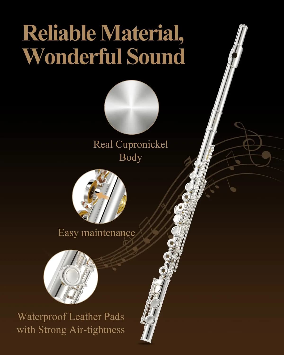 Eastar Open Hole Flute C Key for Beginners, 16 Keys Offset G Split E Student Flute with Case, Fingering Chart, Stand, Cleaning Kit, Advanced Silver Plated, EFL-2 - view 4