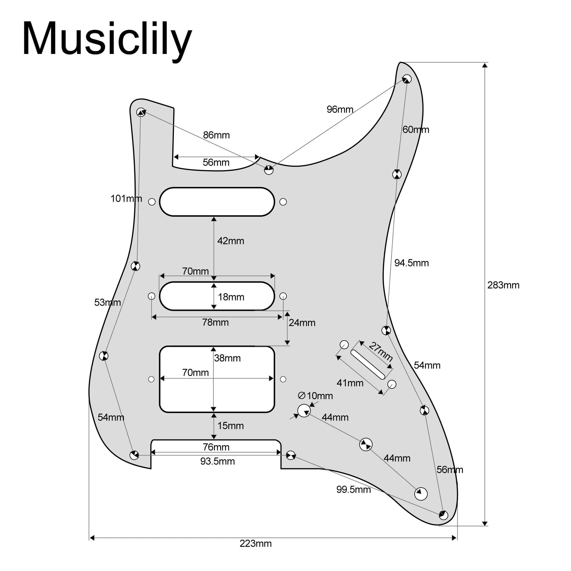 Musiclily Pro 11-Hole HSS Modern ST Guitar Pickguard 3Ply White | Fits American Stratocaster Guitars — 3Ply Black thumbnail 2