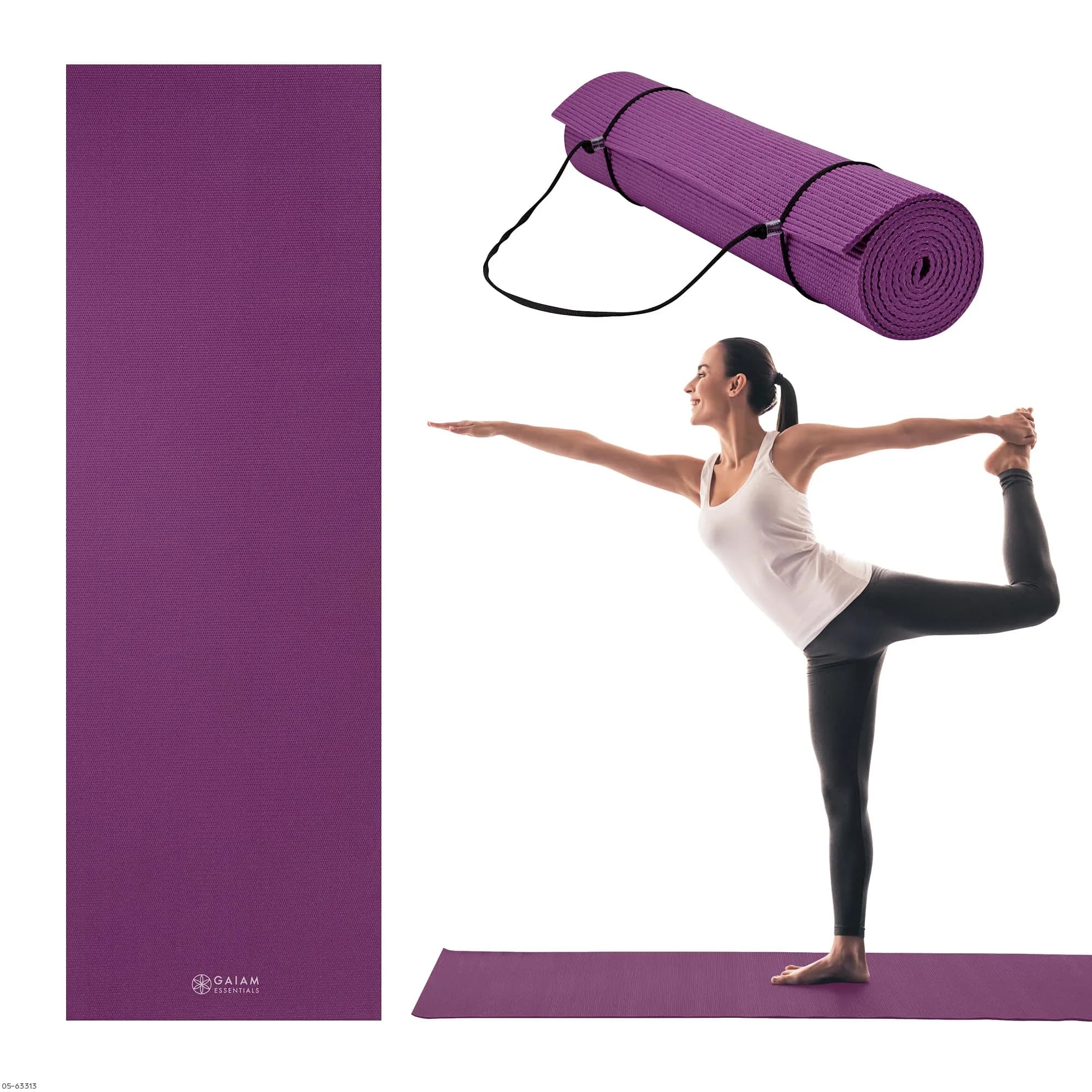Gaiam Essentials Yoga Mat 6mm (0.25 Inch) Thick with Carrying Sling, Purple | Non-Slip Textured Surface for Yoga & Pilates - main product image