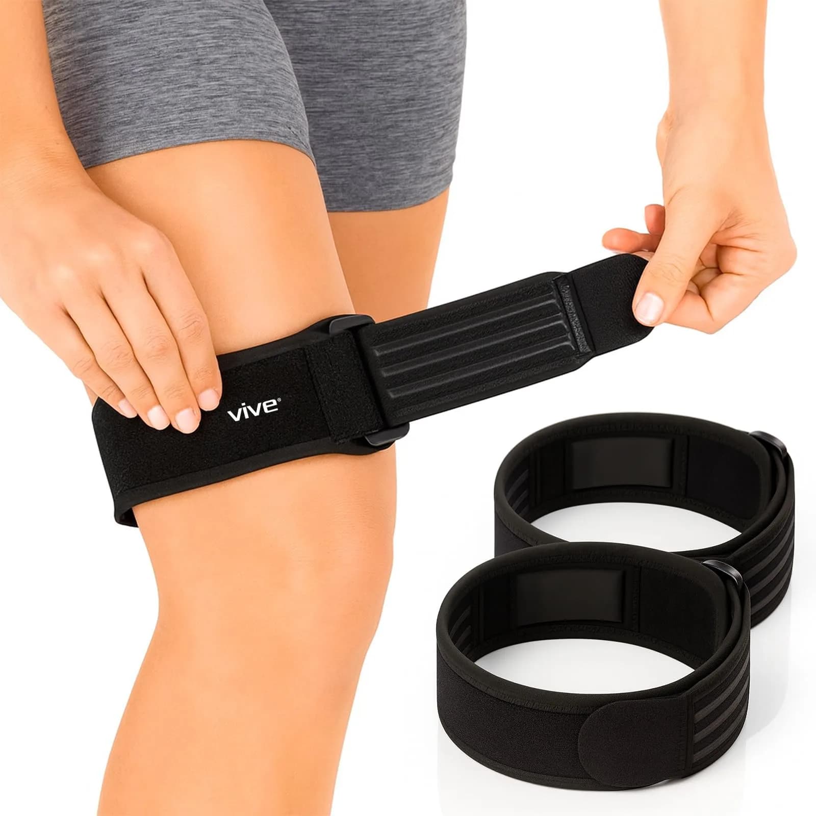 Vive IT Band Strap Brace 2 Pack | Targeted Compression for ITBS & Knee Pain Relief — Black