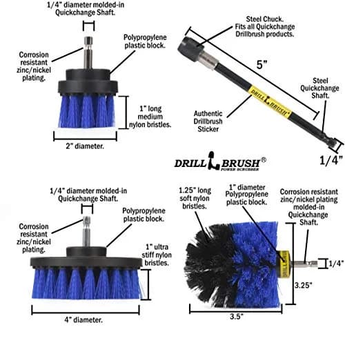 Drillbrush Hull Cleaning Brush Set - 3-Piece Marine & Boat Scrubbing Kit | Blue Nylon, 2in, 4in, 3.5in corner, 5in extension thumbnail 5