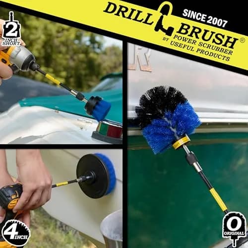 Drillbrush Hull Cleaning Brush Set - 3-Piece Marine & Boat Scrubbing Kit | Blue Nylon, 2in, 4in, 3.5in corner, 5in extension thumbnail 2