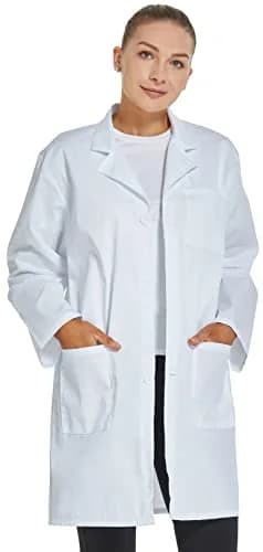 VOGRYE Womens Medical Lab Coat Three Pocket Long Sleeve Button Front White | Durable & Stylish for Medical & Science Professionals thumbnail 2