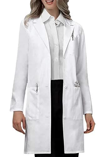 VOGRYE Womens Medical Lab Coat Three Pocket Long Sleeve Button Front White | Durable, Stylish & Suitable for Medical & Scientific Use thumbnail 1