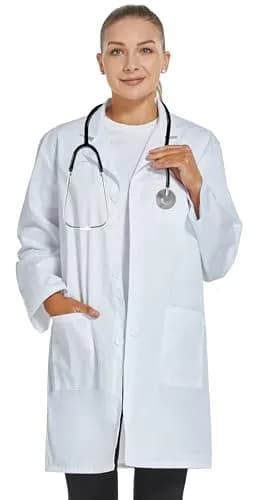 VOGRYE Womens Medical Lab Coat Three Pocket Long Sleeve Button Front White | Durable, Stylish & Suitable for Medical & Scientific Use thumbnail 3