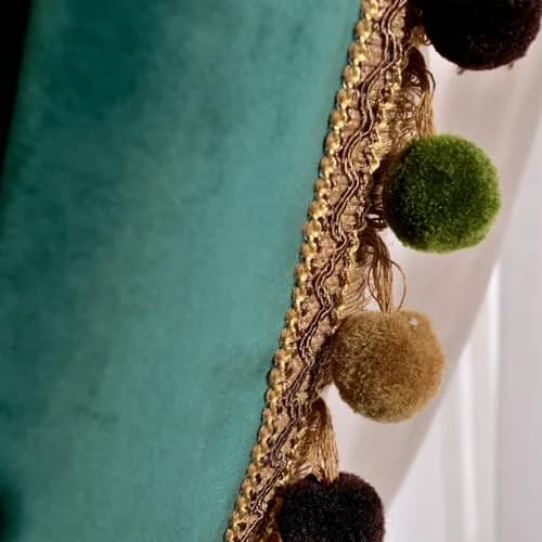 Melodieux Pom Poms Wide Velvet Curtains 100" W x 96" L | Vintage Luxury Room Darkening (120 chars) thumbnail 9