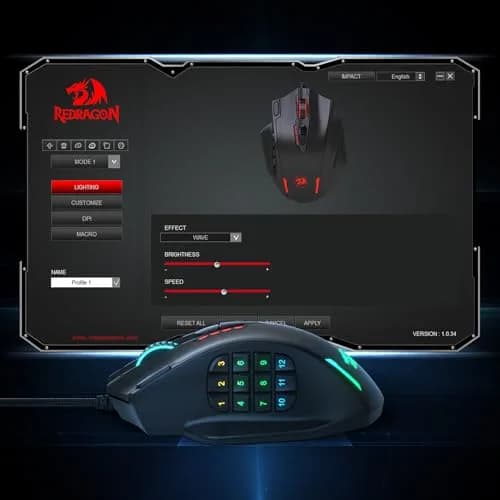 Redragon M908 Wired MMO RGB Gaming Mouse 12400 DPI 18 Programmable Buttons Black | High Precision Optical Sensor thumbnail 8