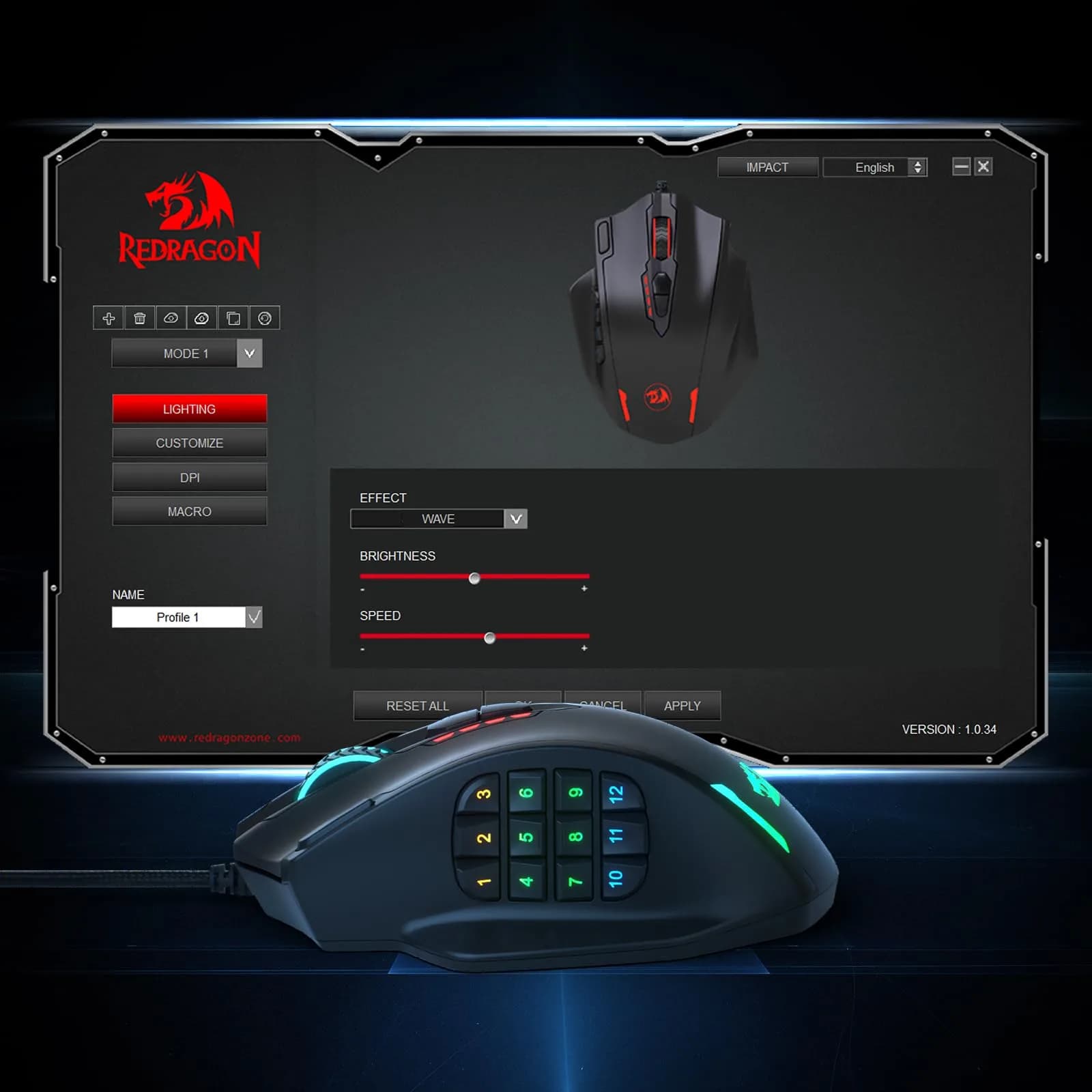Redragon M908 Wired MMO RGB Gaming Mouse 12400 DPI 18 Programmable Buttons Black | High Precision Optical Sensor - view 8
