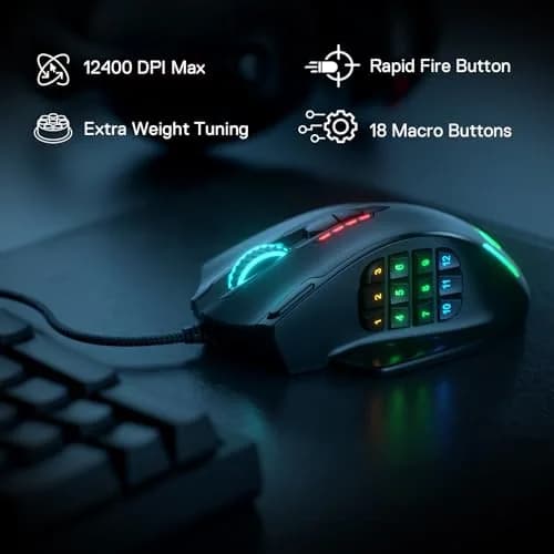 Redragon M908 Wired MMO RGB Gaming Mouse 12400 DPI 18 Programmable Buttons Black | High Precision Optical Sensor thumbnail 2