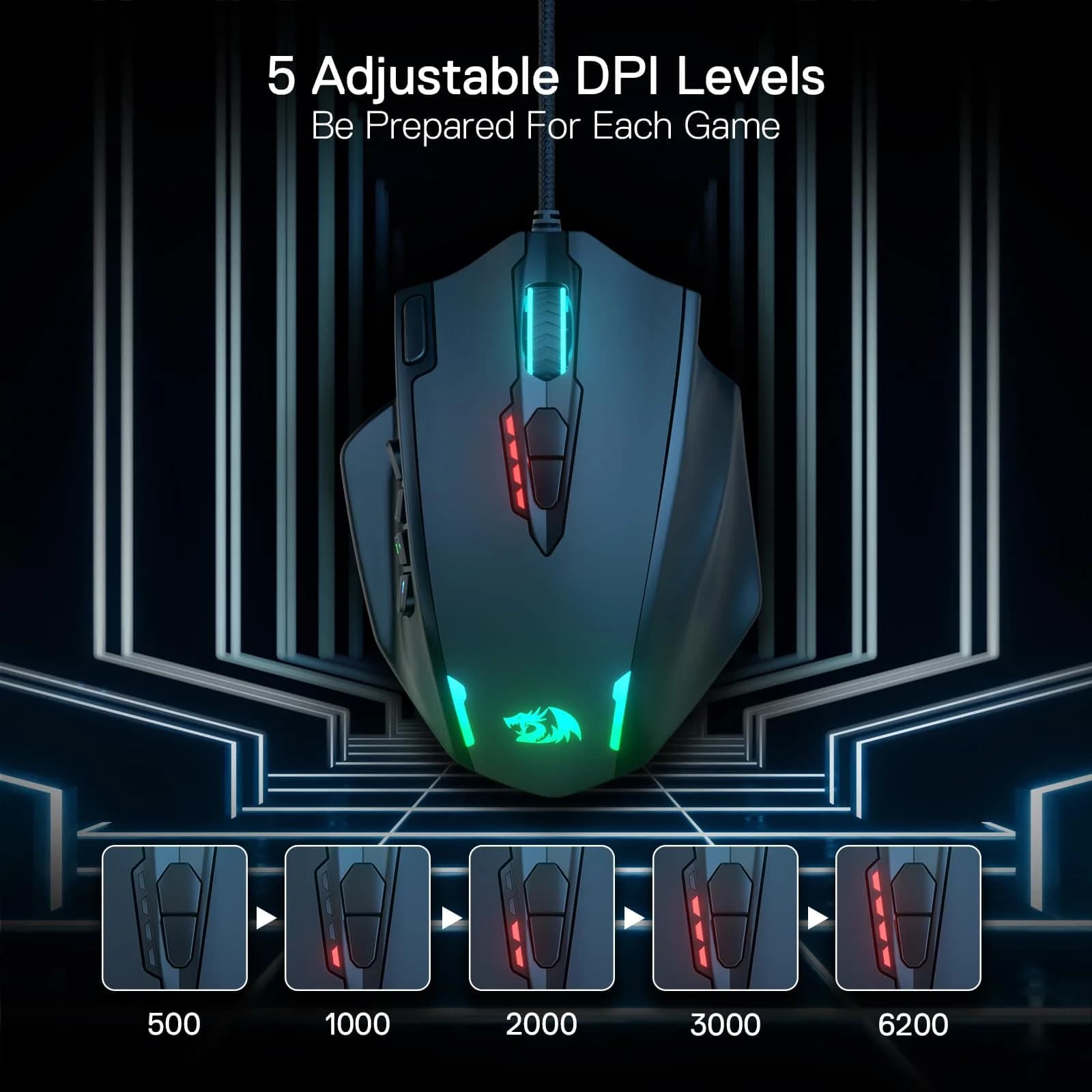 Redragon M908 Wired MMO RGB Gaming Mouse 12400 DPI 18 Programmable Buttons Black | High Precision Optical Sensor - view 3
