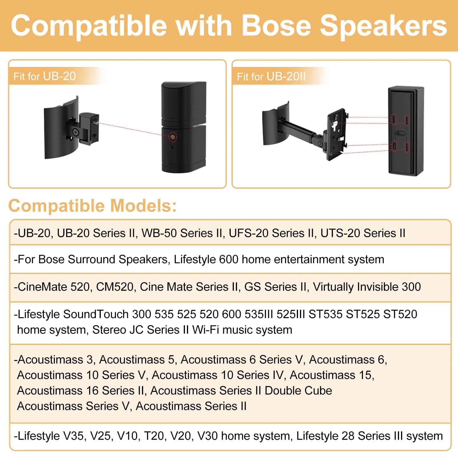 Dinghosen Black Wall Mount Bracket for Bose UB-20 Speakers | 0.29 kg (0.64 lb) Metal Mount - view 3