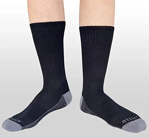APTYID Men's Moisture Wicking Cushioned Crew Work Boot Socks 6 Pairs (Size 9-12, Black) | Breathable & Durable for Work thumbnail 2
