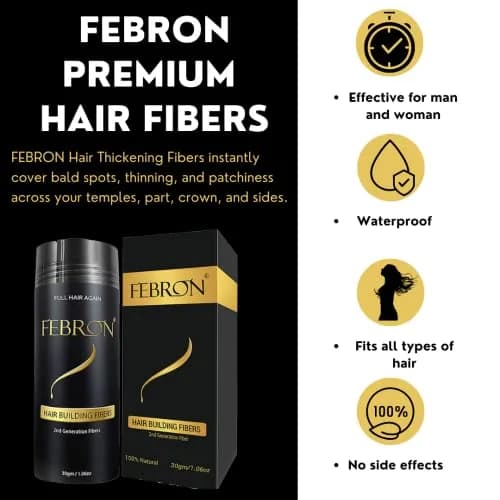 FEBRON Hair Fibers For Thinning Hair Medium Brown 30g | Natural, Undetectable & Lasts All Day thumbnail 4