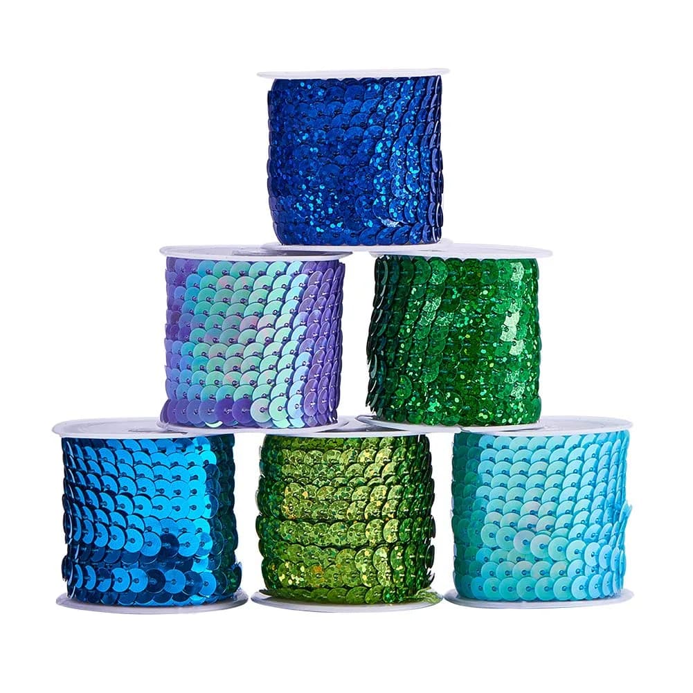 PH PandaHall Mermaid Flat Sequin Strip 30 Yards (90 ft) | Blue Series Colors, 6mm Wide, Sewing Trim for Crafts & Costumes - main product image