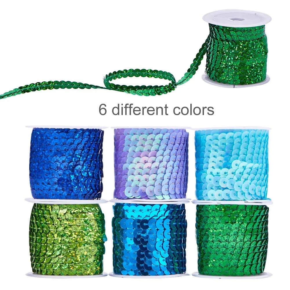 PH PandaHall Mermaid Flat Sequin Strip 30 Yards (90 ft) | Blue Series Colors, 6mm Wide, Sewing Trim for Crafts & Costumes - view 5