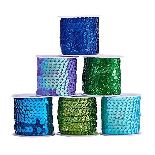 PH PandaHall Mermaid Flat Sequin Strip 30 Yards (90 ft) | Blue Series Colors, 6mm Wide, Sewing Trim for Crafts & Costumes thumbnail 1