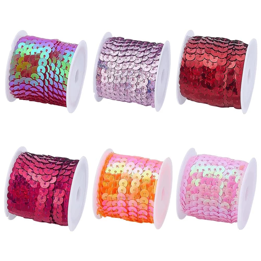 PH PandaHall Red Series Sequin Trim 6mm Wide | 30 Yards Total (90 ft) | Metallic Shiny PVC Craft Ribbon - main product image