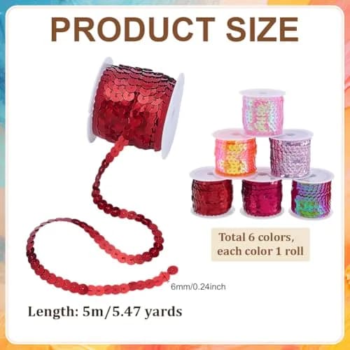 PH PandaHall Red Series Sequin Trim 6mm Wide | 30 Yards Total (90 ft) | Metallic Shiny PVC Craft Ribbon thumbnail 2