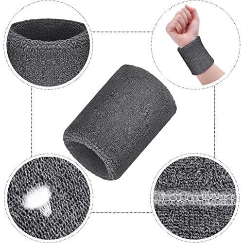 Bememo 12 Pcs Sweatbands Wrist Bands, neon 80s 90s, 3.15 Inch, Gray | Absorbent, Elastic, Durable for Sports & Fitness thumbnail 4