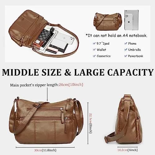 VOLGANIK ROCK Women's PU Leather Shoulder Bag 33cm (11.8") | Versatile Crossbody Purse with Multiple Pockets thumbnail 3