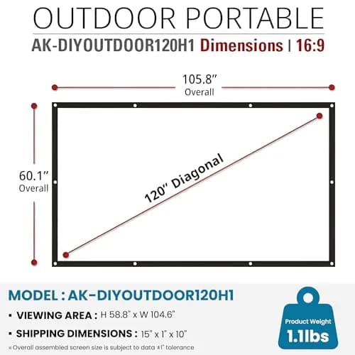 AKIA SCREENS 120" Dual Projection Projector Screen 16:9 Front & Rear 104.6" W x 58.8" H | Portable Foldable Anti-Crease 8K/4K Ultra HD Ready Indoor Outdoor Home Theater Screen thumbnail 2