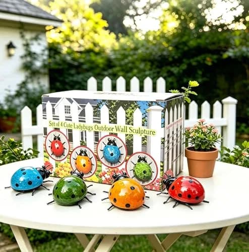 GIFTME 5 Metal Garden Wall Art Set of 4 | Charming Ladybug Decor for Outdoors thumbnail 2