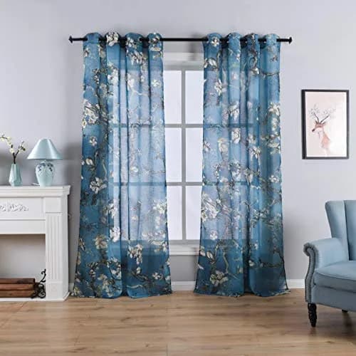 Taisier Home Chinese Style Plum Blossom Sheer Curtain 95 Inches | Artistic Print for Living Room thumbnail 1