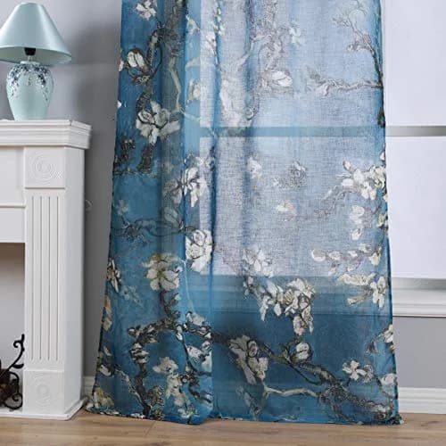 Taisier Home Chinese Style Plum Blossom Sheer Curtain 95 Inches | Artistic Print for Living Room thumbnail 2
