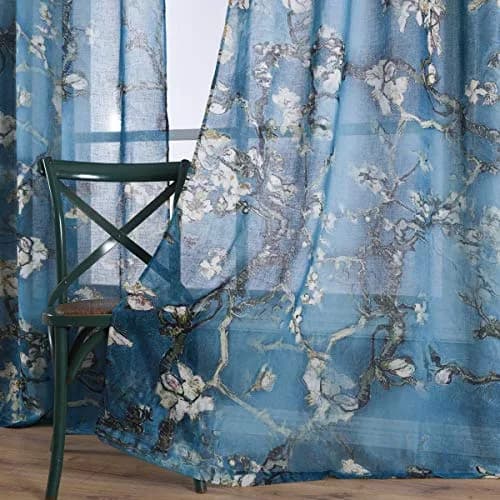 Taisier Home Chinese Style Plum Blossom Sheer Curtain 95 Inches | Artistic Print for Living Room thumbnail 3