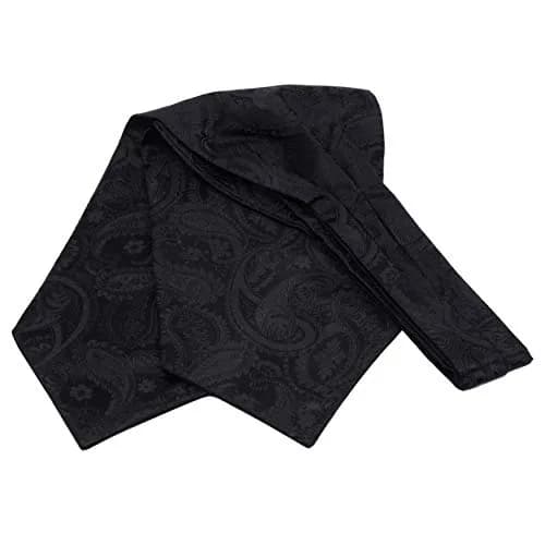 GUSLESON Men's Black Ascot Paisley Tie Floral Jacquard Woven Gift Cravat Necktie and Pocket Square Set (0603-08) | Elegant Floral Design thumbnail 4