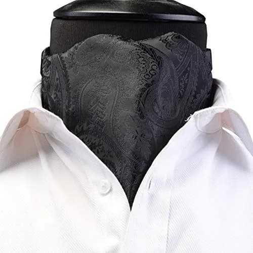 GUSLESON Men's Black Ascot Paisley Tie Floral Jacquard Woven Gift Cravat Necktie and Pocket Square Set (0603-08) | Elegant Floral Design thumbnail 3