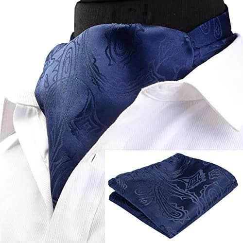 GUSLESON Navy Blue Paisley Self Tie Necktie & Handkerchief Set | Floral Luxury Ascot for Men thumbnail 2