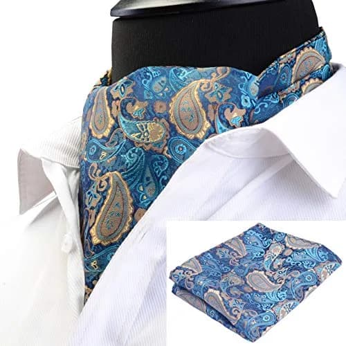 GUSLESON Men's Cravat Paisley Necktie Floral Jacquard Woven Gift Set (0603-13) | Elegant Silk Ascot & Pocket Square thumbnail 2