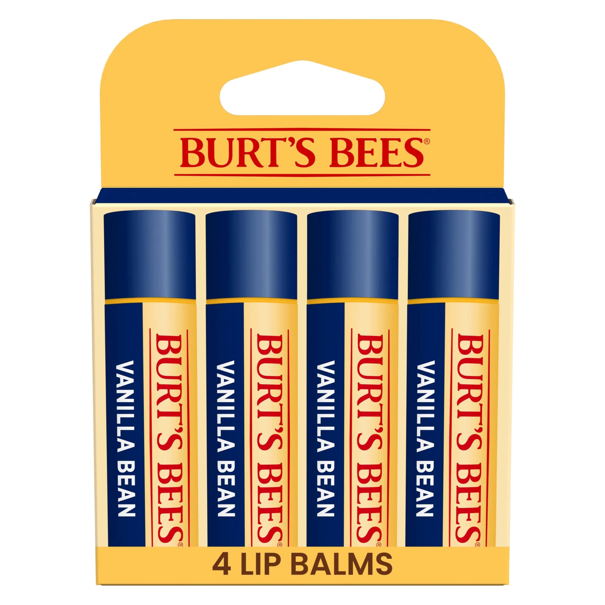Burt's Bees Vanilla Bean Lip Balm 4 Tubes | Natural Hydration for Dry Lips