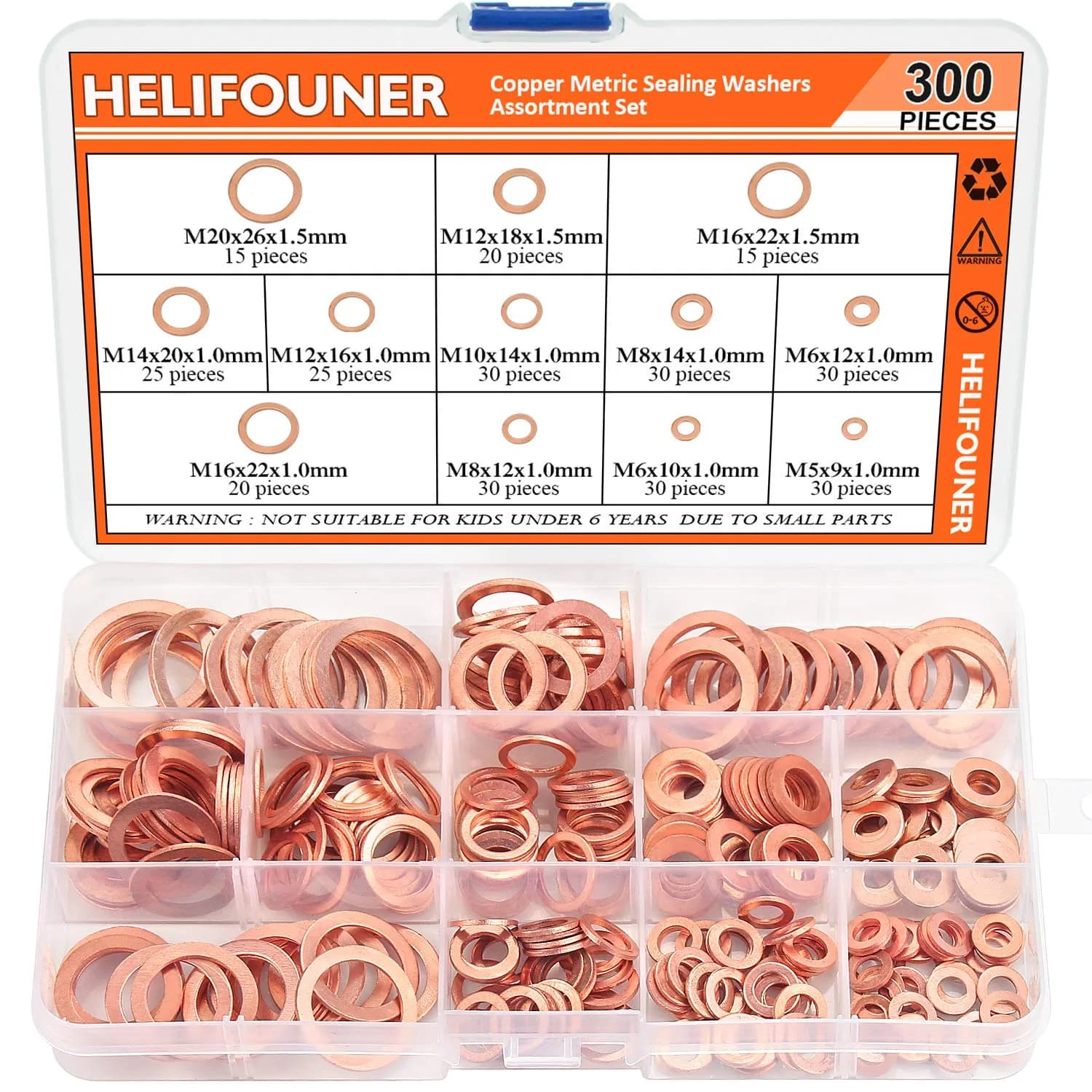 HELIFOUNER M5x9x1.0mm Copper Washers 100 Pieces | Metric Sealing Flat Washers for Fuel & Hydraulic Fittings — Copper Washers Set