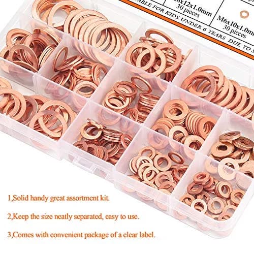 HELIFOUNER Copper Washer Assortment Set 300 Pieces M5-M20 | Corrosion Resistant Metric Sealing Washers thumbnail 6