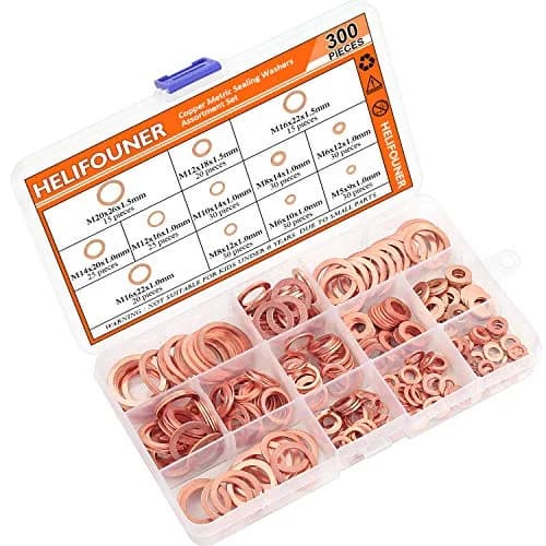 HELIFOUNER Copper Washer Assortment Set 300 Pieces M5-M20 | Corrosion Resistant Metric Sealing Washers thumbnail 7