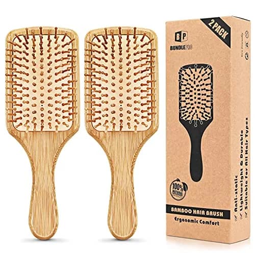 BUNDLEPRO Hair Brush with Natural Bristles | Detangling Paddle for All Hair Types, 2 Pack thumbnail 1