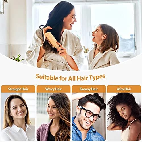 BUNDLEPRO Hair Brush with Natural Bristles | Detangling Paddle for All Hair Types, 2 Pack thumbnail 4