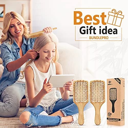 BUNDLEPRO Hair Brush with Natural Bristles | Detangling Paddle for All Hair Types, 2 Pack thumbnail 6
