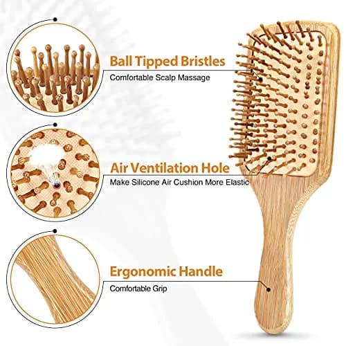 BUNDLEPRO Hair Brush with Natural Bristles | Detangling Paddle for All Hair Types, 2 Pack thumbnail 2