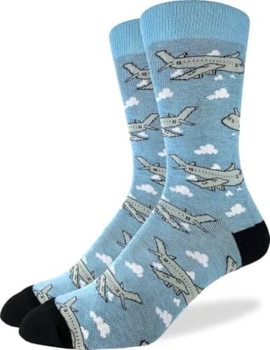 Good Luck Sock Men's Jumbo Jet Airplane Pilot Socks | Crew Length, Shoe Size 7-12, All-Day Breathability thumbnail 1