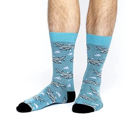 Good Luck Sock Men's Jumbo Jet Airplane Pilot Socks | Crew Length, Shoe Size 7-12, All-Day Breathability thumbnail 2