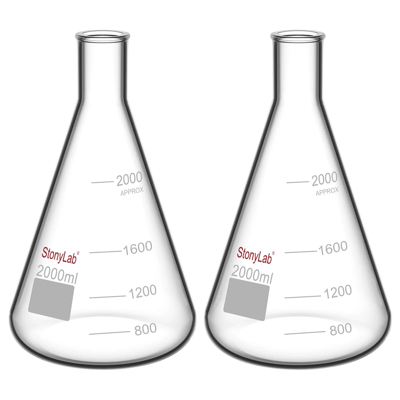 stonylab 2000 ml Narrow Mouth Erlenmeyer Glass Flask | Heavy Duty Rim, 2 L, Borosilicate