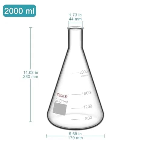 stonylab 2000 ml Narrow Mouth Erlenmeyer Glass Flask | Heavy Duty Rim, 2 L, Borosilicate thumbnail 2