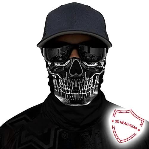 Obacle White-Line Skull Half Face Mask - Seamless 3D Tube Bandana for Men & Women thumbnail 2