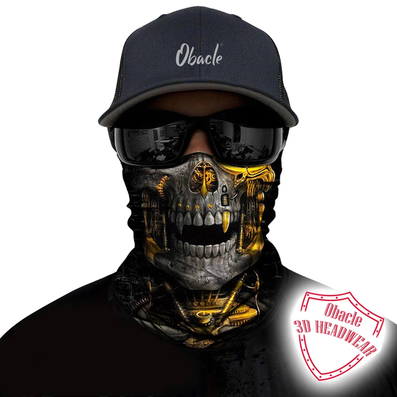 Obacle Mechanical Grey-Gold Skull Half Face Mask for Dust, Wind, UV Sun Protection - view 2