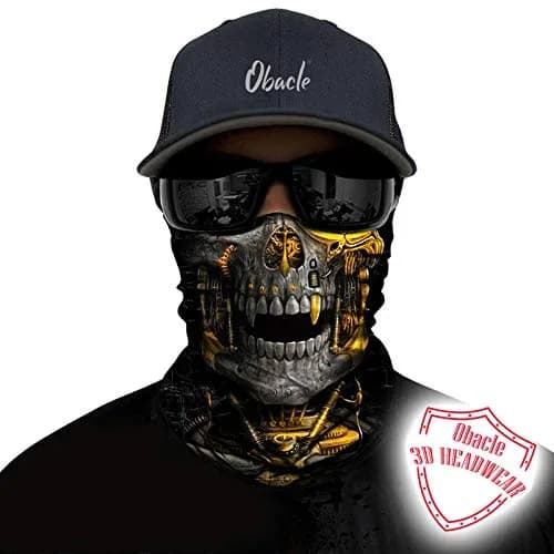 Obacle Mechanical Grey-Gold Skull Half Face Mask for Dust, Wind, UV Sun Protection thumbnail 2