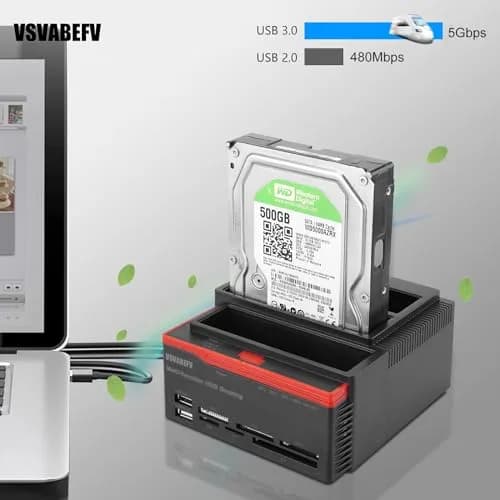 VSVABEFV IDE Hard Drive Docking Station 2.5 & 3.5 Inch USB 3.0 | High-Speed Data Transfer & Multi-Card Reader thumbnail 4