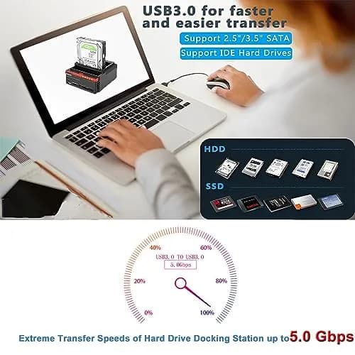 VSVABEFV IDE Hard Drive Docking Station 2.5 & 3.5 Inch USB 3.0 | High-Speed Data Transfer & Multi-Card Reader thumbnail 3